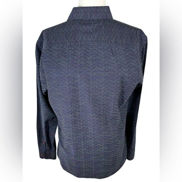 Jared Lang Navy Blue & Pink Striped Button Down Long Sleeve Dress Shirt - Picture 6 of 9